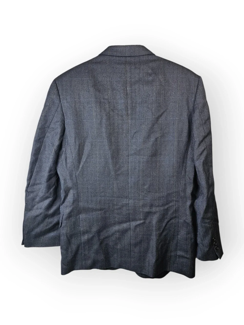 Vintage Oscar de la Renta Dark Blue-Gray Plaid Herringbone Sport Coat 42R